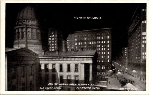 Night In St Louis MO, 4th St North from Market Vintage Postcard Q70