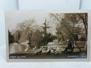 Antique Canadian RP Postcard Man Feeding Ducks Beacon Hill Park Victoria BC 1911