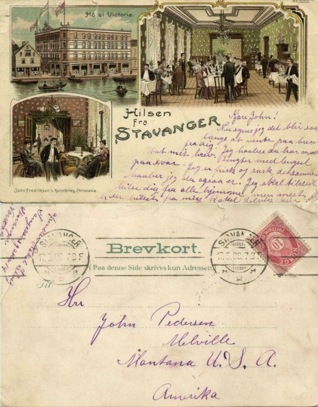 norway norge, STAVANGER, Hotel Victoria, Interior (1908) Litho Postcard