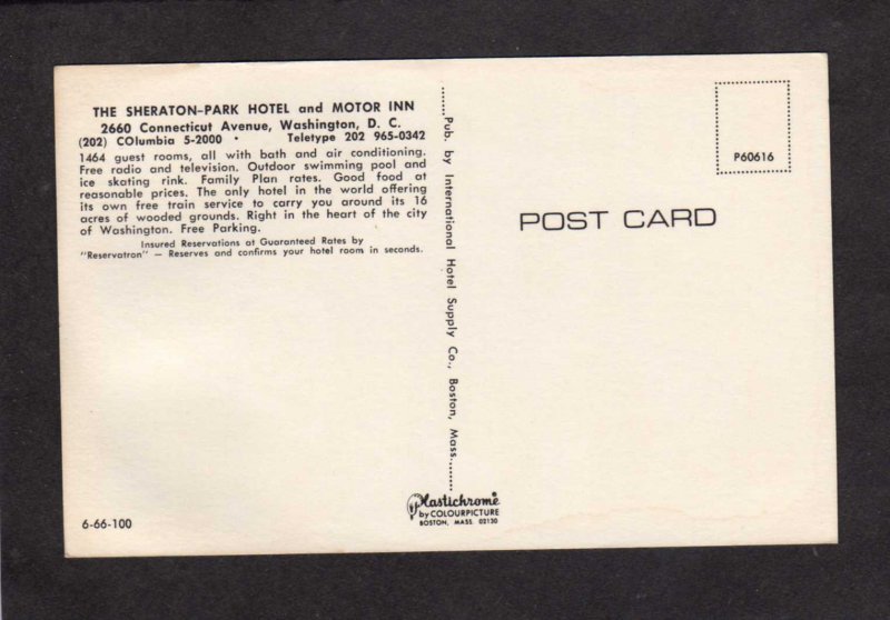DC Aerial View Sheraton Park Hotel Motor Inn Washington DC Postcard