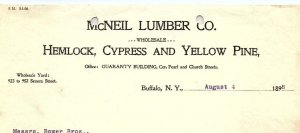 1898 BUFFALO NY McNEIL LUMBER CO HEMLOCK CYPRESS PINE BILLHEAD INVOICE Z4063