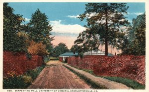 Vintage Postcard Serpentine Wall University Of Virginia Charlottesville Virginia