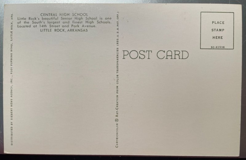 Vintage Postcard 1955 Central High School, Little Rock, Arkansas (AR)