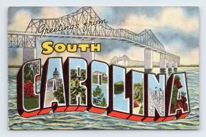 Large Letter Greetings From South Carolina SC UNP Linen Postcard N7