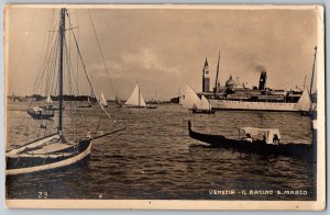 Venice Italy c1918 RPPC Real Photo Postcard Boats St. Marks Il Bacino S. Marco