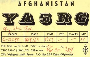 Kabul Afghanistan Amateur Radio QSL 1960s Card