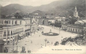 Brazil Rio de Janeiro Place Jose de Alencar trams tramway vintage postcard