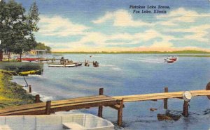 Pistakee Lake Scene Fox Lake Illinois 1950s linen postcard