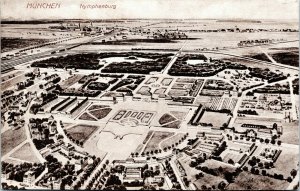 postcard Germany Munich - Nymphenburg Palace aerial