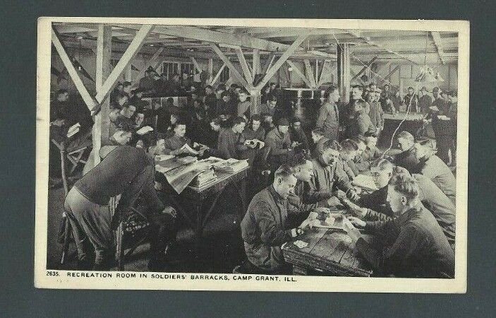 1919 Real Picture Post Card WWI Camp Grant ILL Rec Room In Soldiers Barracks