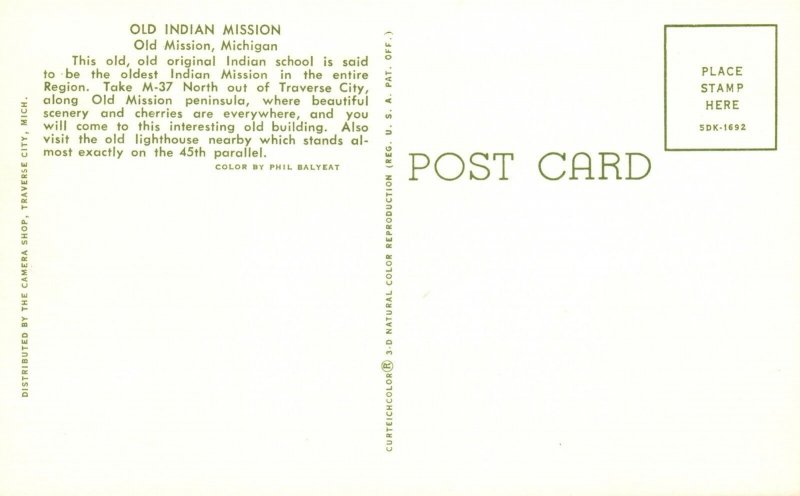 Vintage Postcard Old Indian Mission Original Indian School Old Mission Michigan