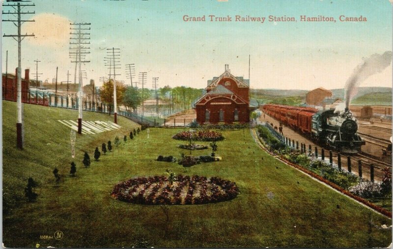 Grand Trunk Railway Station Hamilton Ontario ON Train Depot c1914 Postcard G47