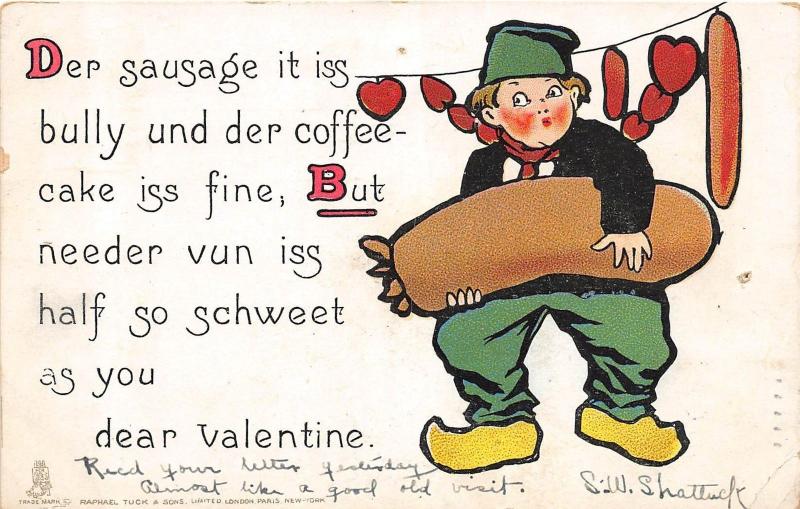 A3/ Valentine's Day Love Postcard 1906 Ithaca NY Sausage Dutch Coffee Cake 16