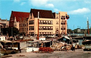 Postcard, custom house, Willemstad, Curacao, Venezuelan schooners, Postcard