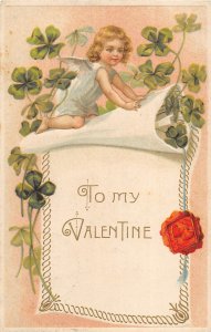 G23/ Valentine's Day Love Holiday Postcard c1910 Cupid Clover 12