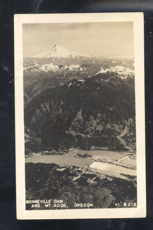 RPPC BONNEVILLE DAM MT. HOOD BIRDSEYE VIEW VINTAGE REAL PHOTO POSTCARD