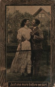 Vintage Postcard 1911 Lovers Couple Holding Hands Farewell White Dress Romance