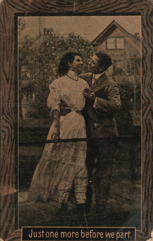 Vintage Postcard 1911 Lovers Couple Holding Hands Farewell White Dress Romance
