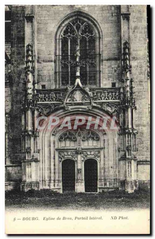 Postcard Old Brou Church Bourg Portal Side