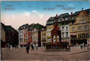 Germany Mainz Marktplatz und Marktbrunnen Vintage Postcard 09.98