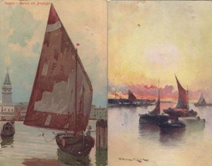 Venice Child Climbing Off Boat Antique Oilette Tucks 2x Postcard