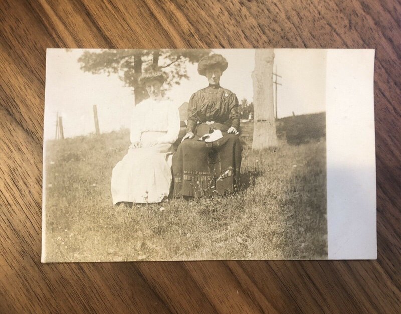 Real Photo Postcard~2 sitting Victorian Ladies in Outrageous Hair ~c1900 RPPC 