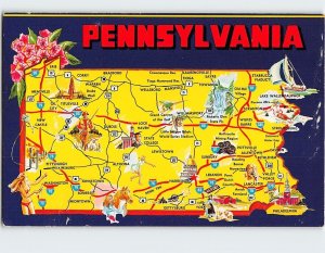 Postcard Map and Attractions of Pennsylvania USA