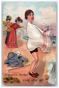 1908 Adult Humor Swimming Beach Asbury Park New Jersey NJ Antique Postcard