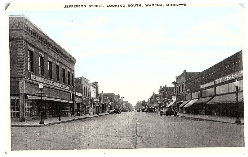 Jefferson Street Looking North JC Penney B G Old Cars Wadena Minnesota