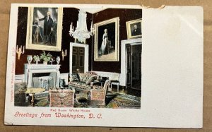 VINT UNUSED .01 POSTCARD - RED ROOM, WHITE HOUSE, GREETINGS FROM WASHINGTON D.C.