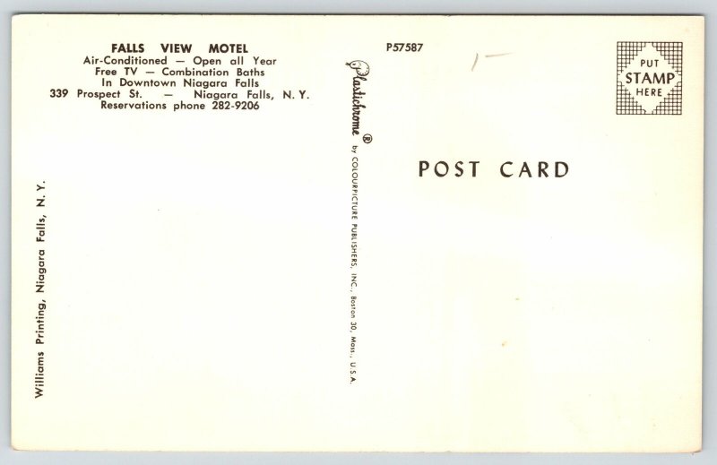Niagara Falls New York~Falls View Motel~Area Highway Map Postcard~1960s Car