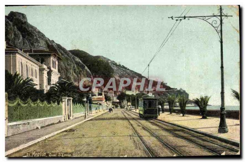 Old Postcard Menton Quai St Louis Tramway