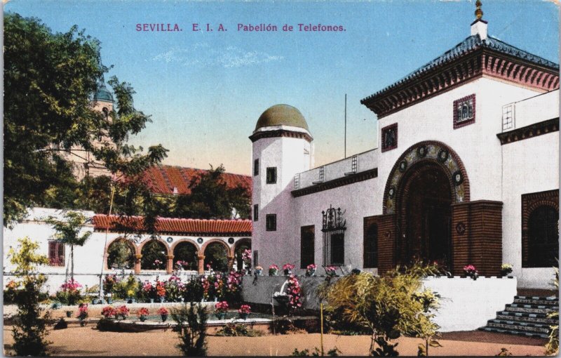 Spain Sevilla Pabellon de Telefonos Seville Vintage Postcard C070