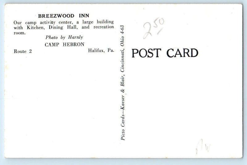 c1940 Halifax Pennsylvania Postcard Breezwood Inn Activity Center Building