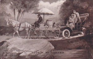 Humour Toot 'N' Be Darned Old Car Waiting Behing Horse & Wagon 1908