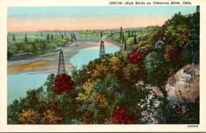 Oklahoma High Bluffs On Cimarron River Showing Oil Wells Curteich