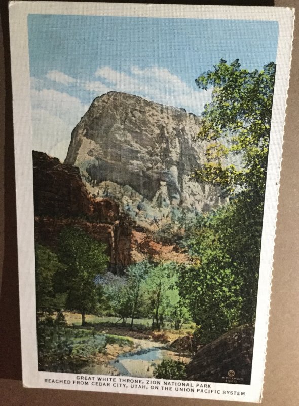 Great White Throne, Zion National Park Union Pacific Railroad Vintage Postcard