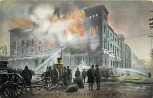 Portland Maine Fire Fighting Street Scene 1908 Postcard Leighton 24-8170