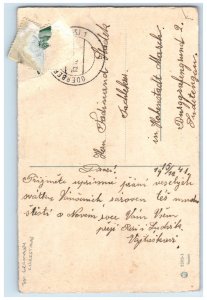 1941 Christmas Tree Candle Lights Holding Angel Winter Scene Germany Postcard