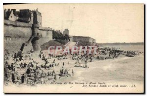 Postcard Old Saint Malo Beach Bon Secours high Maree