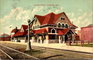 Postcard Union Railroad Depot in Muncie, Indiana