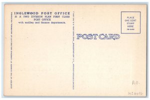 c1930's United States Post Office Building Inglewood California CA Postcard