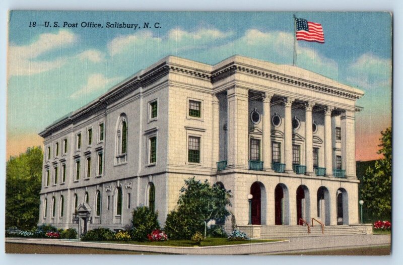 Salisbury North Carolina NC Postcard United States Post Office Building Exterior