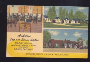 DESLOGE MISSOURI ANDREWS RESTAURANT GAS STATION LINEN ADVERTISING POSTCARD