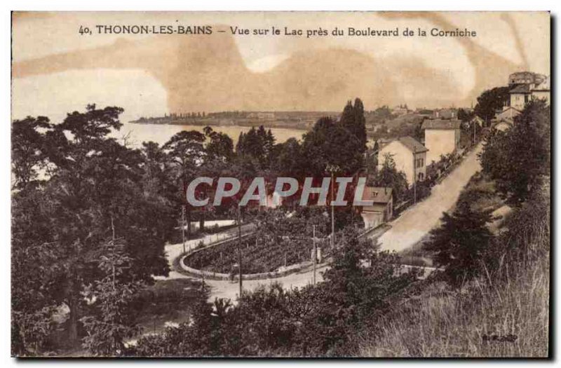 Thonon les Bains Old Postcard View of the lake near the corniche boulevard