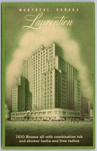 Montreal Canada 1940s Green Postcard Hotel Laurentien