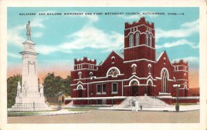 Hutchinson, KS Kansas  CIVIL WAR MONUMENT~FIRST METHODIST CHURCH  1951 Postcard