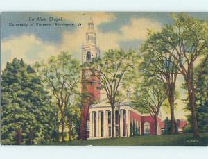 Unused Linen UNIVERSITY OF VERMONT CHAPEL Burlington Vermont VT A8255