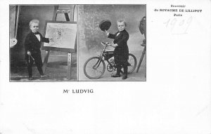 PARIS~M LUDVIG BICYCLE-Souvenir ROYAUME DE LILLIPUT-DWARF COLONY ~1909 POSTCARD