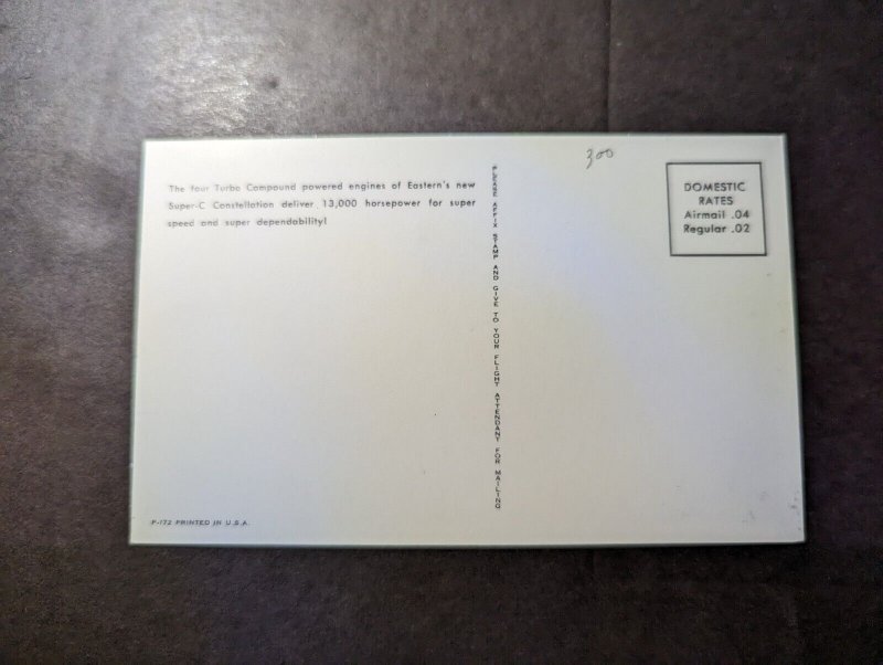 Mint USA Aviation Postcard Eastern Turbo Compound Super C Constellation Miami FL